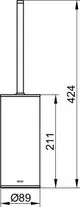 Weiße WC-Bürstengarnitur von Keuco mit einem verchromten Stiel. Zeichnung zeigt die Maße und das Design des Standmodells in klaren Linien.